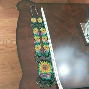 Handmade long beads sunflower necklace
